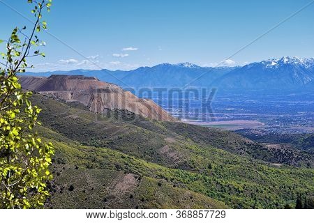 Rocky Mountain Wasatch Front Peaks, Panorama Landscape View From Butterfield Canyon Oquirrh Range By