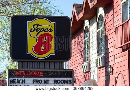 Mackinaw City, Michigan, Usa - May 30, 2020: Exterior Of Super 8 Motel In Mackinaw City, Michigan Is