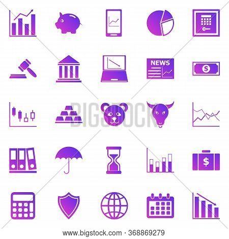 Stock Market Gradient Icons On White Background, Stock Vector