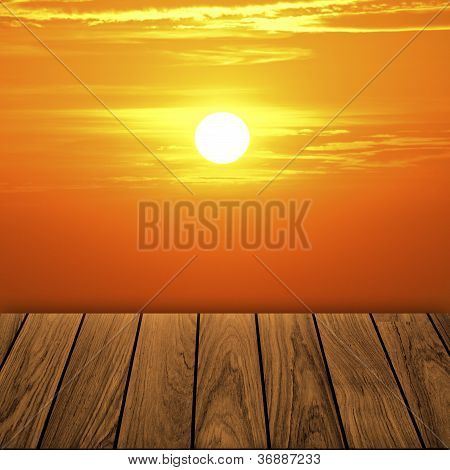 Piękny balkon drewno podczas zachodu słońca