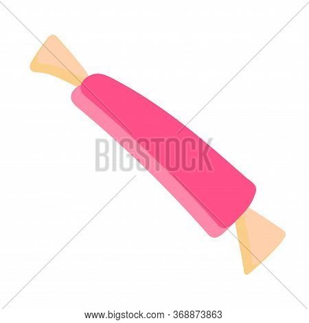 Pink Candy With Yellow Ends In A Flat Style On A White Background. Gift Promotion Design, Sticker Fo