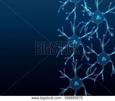 Human Nerve Cell Neuron, Isolated With Triangle, Stars, Dots. Low Poly Anatomy Polygon Design. Polyg