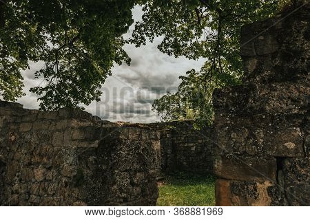Old Wall Remains Of The Ruin Castle Hohenurach In Bad Urach Germany