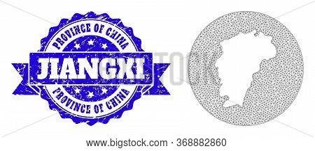 Mesh Vector Map Of Jiangxi Province With Grunge Seal Stamp. Triangle Mesh Map Of Jiangxi Province Is