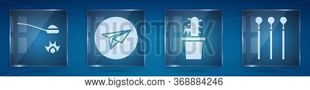 Set Heroin In A Spoon, Messenger, Cactus Peyote In Pot And Matches. Square Glass Panels. Vector.