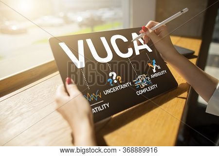 Vuca World Concept On Screen. Volatility, Uncertainty, Complexity, Ambiguity.