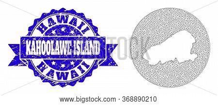 Mesh Vector Map Of Kahoolawe Island With Scratched Stamp. Triangular Mesh Map Of Kahoolawe Island Is