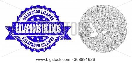 Mesh Vector Map Of Galapagos Islands With Grunge Seal Stamp. Triangle Mesh Map Of Galapagos Islands 
