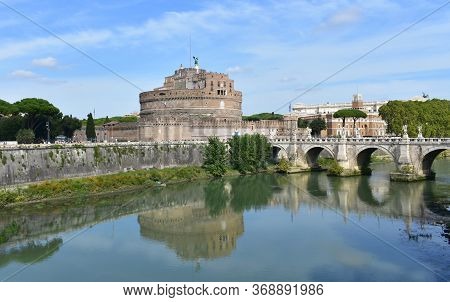 Rome, Italy. October 13, 2019. Castel Santangelo And Parco Adriano With Ponte Santangelo And Tiber R