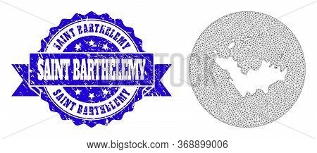 Mesh Vector Map Of Saint Barthelemy With Grunge Seal Stamp. Triangle Mesh Map Of Saint Barthelemy Is