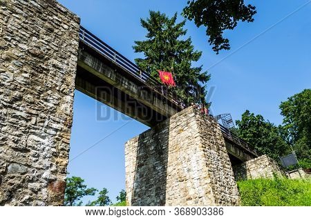 Targu Neamt, Romania - June 22, 2019: Neamt Fortress. Medieval Citadel. Neamt Citadel.