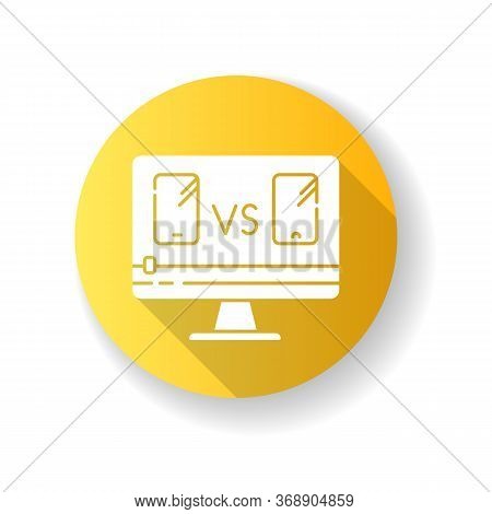 Smartphone Comparison Video Yellow Flat Design Long Shadow Glyph Icon. Product Review Blog. Mobile P