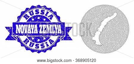 Mesh Vector Map Of Novaya Zemlya Islands With Grunge Stamp. Triangle Mesh Map Of Novaya Zemlya Islan