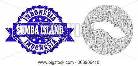 Mesh Vector Map Of Sumba Island With Grunge Seal Stamp. Triangular Mesh Map Of Sumba Island Is A Hol