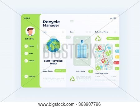 Recycle Manager Tablet Interface Vector Template. Mobile App Page Day Mode Design Layout. User Profi