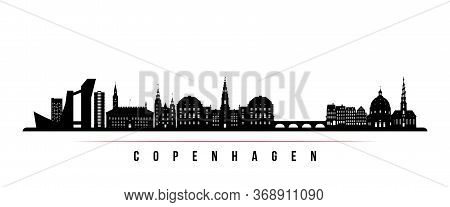 Copenhagen Skyline Horizontal Banner. Black And White Silhouette Of Copenhagen, Denmark. Vector Temp
