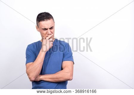 Worried Man. White Back Ground, Medium Shot