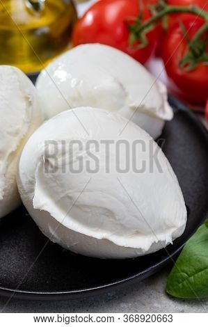 Fresh Handmade Soft Italian Cheese From Campania, White Balls Of Buffalo Mozzarella Cheese Made From