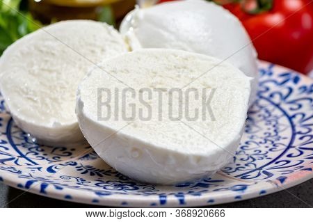 Fresh Handmade Soft Italian Cheese From Campania, White Balls Of Buffalo Mozzarella Cheese Made From