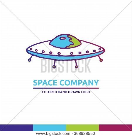 Light Blue And Green Univerce Vector Illustration With Cosmic Plate Spaceship Logo