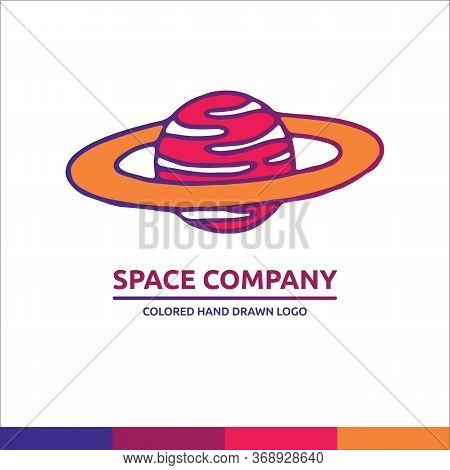 Red And Orange Univerce Vector Illustration With Orbit And Planet And Round Logo