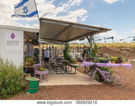 Kanaf, Israel, May 29, 2020 : A Courtyard Decorated In Purple At The Azizo Lavender Farm In The Kana