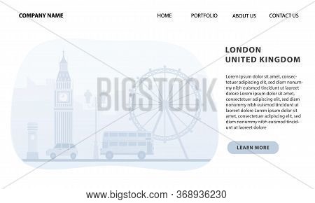 London, United Kingdom Traveling Business Concept For Landing Page In Flat Style. Website Template. 