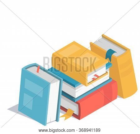 Colorful Isometric Book Icon. Stock Vector. Books Pile Illustration On White Background.