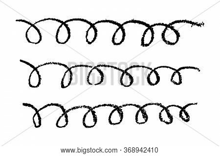 Set Of Grunge Black Chalk Texture Sprial Line Brush On White Background (vector)