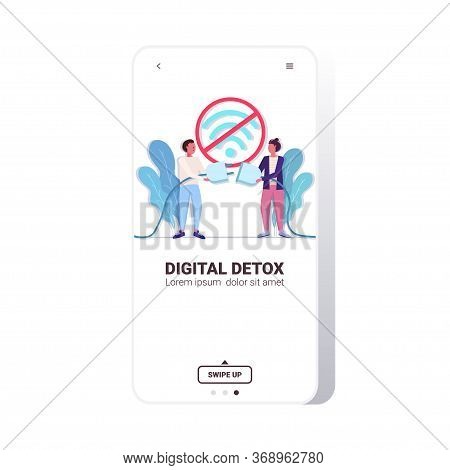 Man Woman Unplugging Wireless Network Digital Detox Rest From Devices Concept People Abandoning Inte