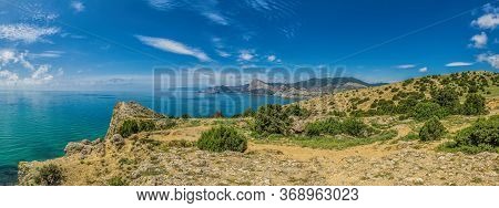 Scenic Panoramic View Towards Kapsel Valley And Cape Meganom, Alchak, Near Resort City Sudak In Crim