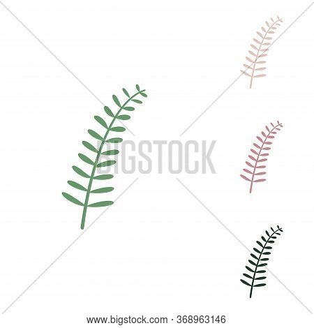 Olive Twig Sign. Russian Green Icon With Small Jungle Green, Puce And Desert Sand Ones On White Back