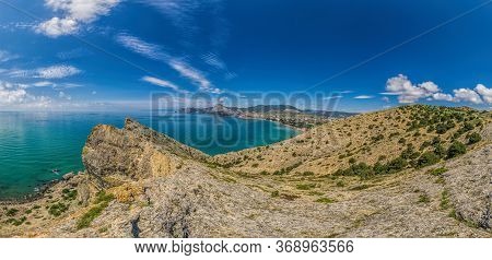 Scenic Panoramic View Towards Kapsel Valley And Cape Meganom, Alchak, Near Resort City Sudak In Crim