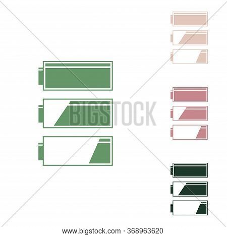Set Of Battery Charge Level Indicators. Russian Green Icon With Small Jungle Green, Puce And Desert 
