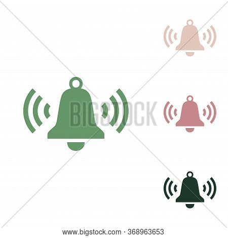 Ringing Bell Icon. Russian Green Icon With Small Jungle Green, Puce And Desert Sand Ones On White Ba