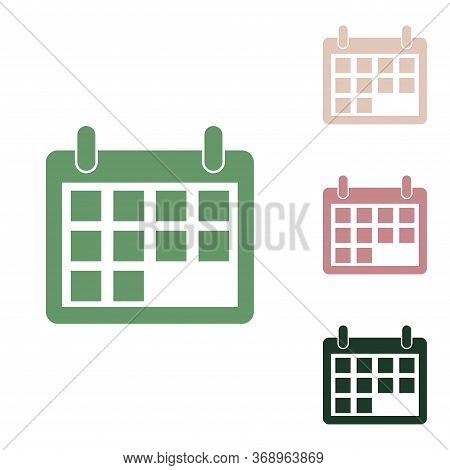 Calendar Sign Illustration. Russian Green Icon With Small Jungle Green, Puce And Desert Sand Ones On