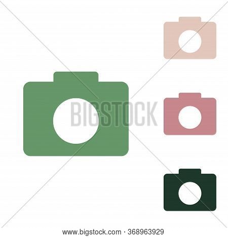 Digital Camera Sign. Russian Green Icon With Small Jungle Green, Puce And Desert Sand Ones On White 