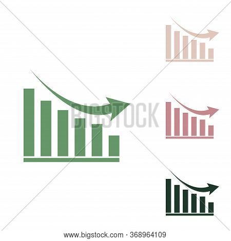 Declining Graph Sign. Russian Green Icon With Small Jungle Green, Puce And Desert Sand Ones On White
