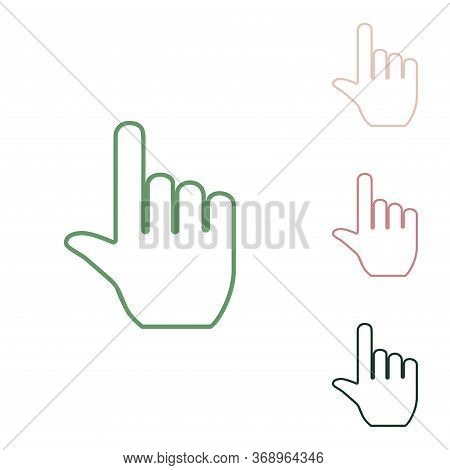 Hand Sign Illustration. Russian Green Icon With Small Jungle Green, Puce And Desert Sand Ones On Whi