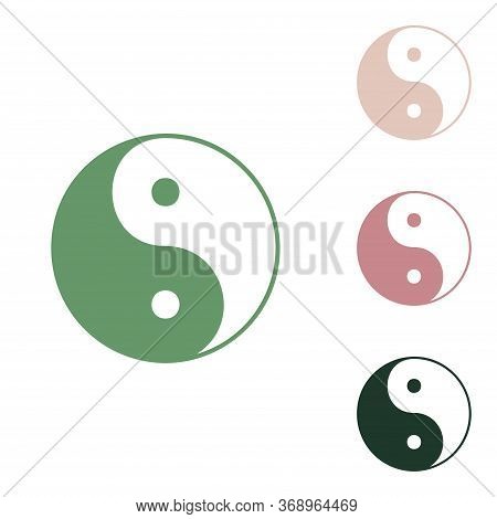 Ying Yang Symbol Of Harmony And Balance. Russian Green Icon With Small Jungle Green, Puce And Desert