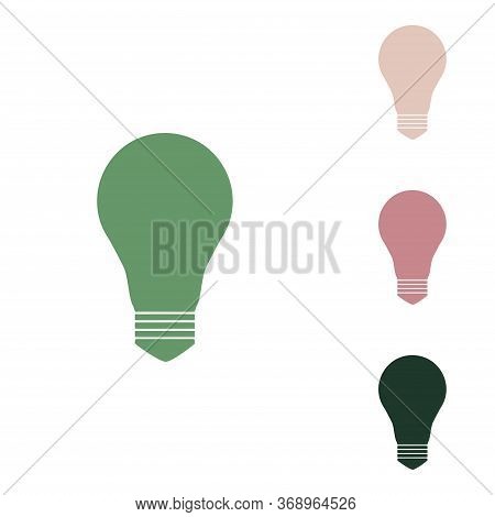 Light Lamp Sign. Russian Green Icon With Small Jungle Green, Puce And Desert Sand Ones On White Back