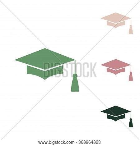 Mortar Board Or Graduation Cap, Education Symbol. Russian Green Icon With Small Jungle Green, Puce A
