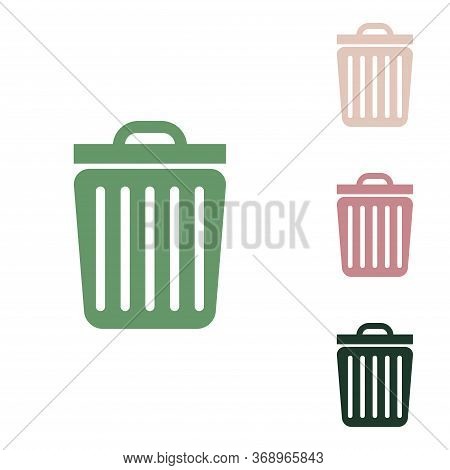 Trash Sign Illustration. Russian Green Icon With Small Jungle Green, Puce And Desert Sand Ones On Wh