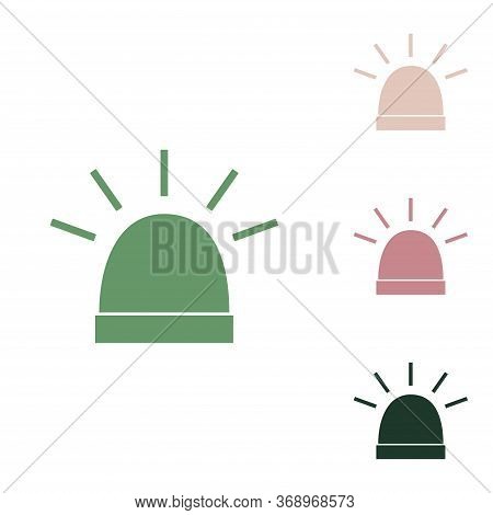 Police Single Sign. Russian Green Icon With Small Jungle Green, Puce And Desert Sand Ones On White B