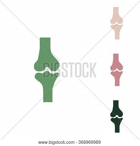 Knee Joint Sign. Russian Green Icon With Small Jungle Green, Puce And Desert Sand Ones On White Back