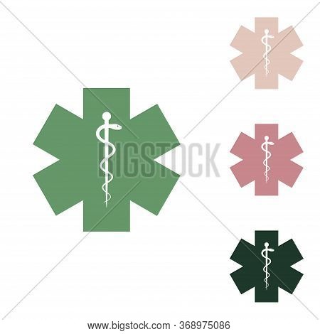 Medical Symbol Of The Emergency Or Star Of Life. Russian Green Icon With Small Jungle Green, Puce An