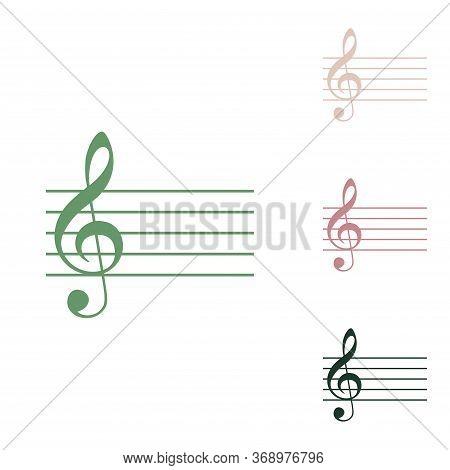 Music Violin Clef Sign. G-clef. Russian Green Icon With Small Jungle Green, Puce And Desert Sand One