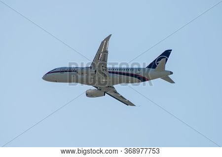 August 30, 2019. Zhukovsky, Russia. Russian Short-range Narrow-body Passenger Aircraft  Sukhoi Super