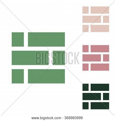Brick Wall Sign. Russian Green Icon With Small Jungle Green, Puce And Desert Sand Ones On White Back