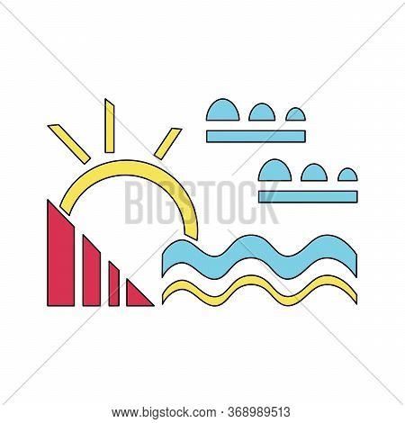Modern, Suprematist Style Vector Composition On The Theme Of Nature, Tourism, Recreation. Sea, Sun, 